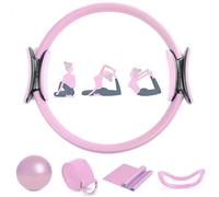 Genérico Conjunto de Pilates para Mujeres,Juego de 5 Piezas,aro Pilates Mujer,Pelota Pequeña de Pilates,Kit de Pilates para Ejercicios en casa,Cintas Elásticas musculación (Rosa)