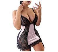 Generico Conjunto de ropa interior caliente con medias, medias, medias, medias, ajustables, para mujer, sexy, vestido sexy para mujer, elegante, de noche, de color negro, Rosa, XXL