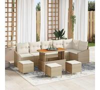 Genérico Conjunto de sofá de jardín con cojín 10 pcs Beige Poliratán,Conjuntos de jardín-3362681