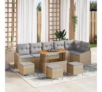 Genérico Conjunto de sofá de jardín con cojín 10 pcs Beige Poliratán,Mobiliario,Muebles de jardín,Conjuntos de jardín-3362682