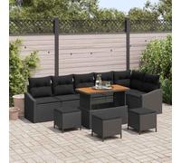 Genérico Conjunto de sofá de jardín con cojín 10 pcs Negro Poliratán,Mobiliario,Muebles de jardín,Conjuntos de jardín-3362679