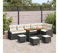 Genérico Conjunto de sofá de jardín con cojín 10 pcs Negro Poliratán,Mobiliario,Muebles de jardín,Conjuntos de jardín-3362680