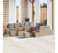 Genérico Conjunto de sofá de jardín con cojín 13 pcs Beige y Gris Claro,Mobiliario,Muebles de jardín,Asientos de Exterior,Sofás de exterior-3364797