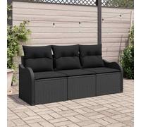 Genérico Conjunto de sofá de jardín con cojín 3 pcs Negro Poliratán,Mobiliario,Muebles de jardín,Conjuntos de jardín,Negro,24.9 KG,3345563