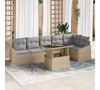 Genérico Conjunto de sofá de jardín con cojín 7 pcs Beige y Gris Claro,Mobiliario,Muebles de jardín,Asientos de Exterior,Sofás de exterior-3349016
