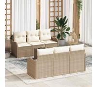 Genérico Conjunto de sofá de jardín con cojín Manual 7 pcs Beige y Crema,Asientos de Exterior,Sofás de exterior-3354260