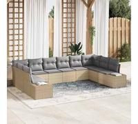 Genérico Conjunto de sofás de jardín con cojín 10 pcs Beige y Gris Claro,Mobiliario,Muebles de jardín,Asientos de Exterior,Sofás de exterior-3355909