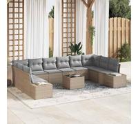 Genérico Conjunto de sofás de jardín con cojín 10 pcs Beige y Gris Claro,Mobiliario,Muebles de jardín,Asientos de Exterior,Sofás de exterior-3355919