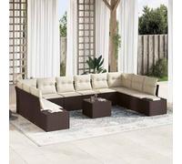 Genérico Conjunto de sofás de jardín con cojín 10 pcs Marrón y Crema,Mobiliario,Muebles de jardín,Asientos de Exterior,Sofás de exterior-3355917