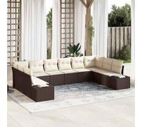 Genérico Conjunto de sofás de jardín con cojín 10 pcs Marrón y Crema,Mobiliario,Muebles de jardín,Asientos de Exterior,Sofás de exterior-3355907