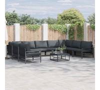 Genérico Conjunto de sofás de jardín con cojín 10 pcs Negro Acero,Mobiliario,Muebles de jardín,Conjuntos de jardín-3379015