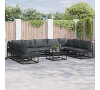 Genérico Conjunto de sofás de jardín con cojín 10 pcs Negro Aluminio,Conjuntos de jardín-3378901