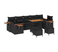 Genérico Conjunto de sofás de jardín con cojín 10 pcs Negro,Mobiliario,Muebles de jardín,Asientos de Exterior,Sofás de exterior-3363159