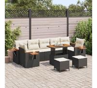 Genérico Conjunto de sofás de jardín con cojín 10 pcs Negro y Crema,Mobiliario,Muebles de jardín,Asientos de Exterior,Sofás de exterior-3363160