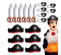 Genérico Conjunto de sombrero pirata | Kit de accesorios de suministros de Halloween para cosplay pirata,Parches para ojos de de Halloween, espadas inflables para fiesta de disfraces