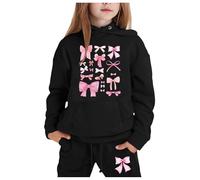 Genérico Conjunto de Sudadera con Capucha y Pantalones para niñas Abrigo cómodo Invierno otoño Actividades Exteriores Juego Diario (Black, 5-6 Years)