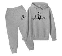 Genérico Conjunto de Sudadera con Capucha y Pantalones para niñas Abrigo Invierno otoño Juegos Exteriores Ropa Infantil cómoda Diaria (Grey, 5-6 Years)