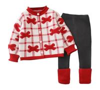 Genérico Conjunto de Suéter Tejido y Leggings para Niñas Abrigo Invierno Prendas Juego Diario Cómodas Edades 2 3 4 5 6 7 Años (Red, 5-6 Years)