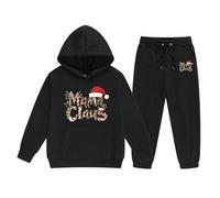 Genérico Conjunto de Suéter y Pantalón con Capucha Infantil Estampado Navideño para Niñas Diseño Cómodo y Moderno para Ocasiones (Black, 4-5 Years)
