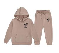 Genérico Conjunto de Suéter y Pantalón con Capucha Infantil Estampado Niñas Tallas y Grandes Diseño Cómodo y Moderno para Uso Diario (Khaki, 130)