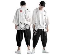 Genérico Conjunto de traje masculino cómodo para uso diario estilo kimono ligero con diseño japonés multicolor estampa nacional manga corta verano (Light Gray, XS)