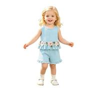 Genérico Conjunto de Verano para Niñas 2026: Top Sin Mangas Bordado de Flores con Short a Juego, Ropa Ligera y Fácil de Vestir para Jugar al Aire Libre (Light Blue, 130)