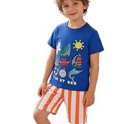 Genérico Conjunto de Verano para Niños 2026: Camisa Informal de Manga Corta y Pantalones Cortos a Cuadros con Bordado de Cangrejo, Dos Piezas para Jugar al Aire Libre (White, 6-7 Years)