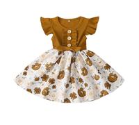 Genérico Conjunto de vestido niña con mangas aleteo y detalle lazo, camiseta algodón acanalado falda floral para verano dos piezas niños