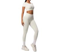 Genérico Conjunto Deportivo de Dos Piezas Transpirable para Yoga Entrenamiento Fitness Gimnasio y Correr con Leggings de Cintura Alta