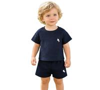 Genérico Conjunto Deportivo Dos Piezas Bordado Caballo 2026 para Niño, Camiseta Manga Corta y Pantalones Cortos Cómodos para Jugar al Aire Libre (Dark Blue, 18-24 Months)