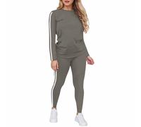 Genérico Conjunto Deportivo Femenino de Dos Piezas con Mangas Largas y Cuello Redondo Diseño con Laterales para un Estilo Casual y Activo (Grey, M)