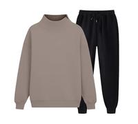 Genérico Conjunto Deportivo Informal Mujer Sudadera Manga Larga Cuello y Pantalones Cómodos para Casa Diaria (Khaki, L)