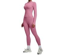 Genérico Conjunto Deportivo Mujer Yoga Pilates Conjuntos de Dos Piezas Cómodo Elegante Top de Manga Larga con Cremallera con Leggings Conjunto de Entrenamiento Femenino Chándal Deportivo