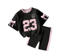 Genérico Conjunto Deportivo para Niñas 2026 - Camiseta y Shorts con Estampado Digital, Ligero y Cómodo para Jugar al Aire Libre (Black, 4-5 Years)