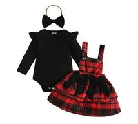 Genérico Conjunto Elegante de Tejido Acanalado para Bebés con Detallado y Vestido a Cuadros de Tirantes para Ocasiones y Uso Diario Cómodo (Black, 3-6 Months)
