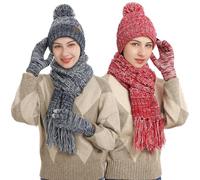 Genérico Conjunto Gorro Bufanda Guantes Mujer,Bufanda De Punto De Invierno CáLida Y Suave para Pantallas TáCtiles Y Mensajes De Texto para Climas FríOs