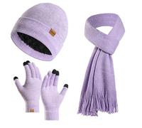 Genérico Conjunto Gorro Bufanda Guantes Mujer,Conjunto De Guantes con Pantalla TáCtil para Hombre Y Mujer Gorro De Invierno Bufanda Calentador De Cuello con Forro Polar De Punto CáLido