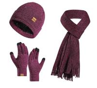 Genérico Conjunto Gorro Bufanda Guantes Mujer,Conjunto De Guantes con Pantalla TáCtil para Hombre Y Mujer Gorro De Invierno Bufanda Calentador De Cuello con Forro Polar De Punto CáLido