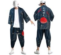 Genérico Conjunto Hombre Casual, Chandals Hombre Conjunto Estilo Kimono Moderno con Estampado Digital De Ukiyo-E Tejido Lino-Algodón Transpirables Ropa para Estilo Urbano con Bolsillos