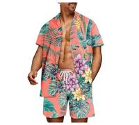 Genérico Conjunto Hombre - Island: Conjunto de Camisa y Pantalones Cortos con Estampado Tropical para Hombre Relájese con estiloIdeal para capturar el Estilo de Vida de Back Island (Dark Green M)