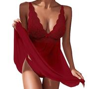 Genérico Conjunto Lencería Mujer Encaje,Sexy Body Atractivo Babydoll de Malla Camisón Novia Pijama Encaje Ropa Dormir Tentació Pijamas Elegante Bodydoll