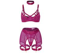 Genérico Conjunto Lenceria Mujer Sexy Erótico - Conjunto De Lencería con Corsé Body De Encaje Bustier Exótico con Gargantilla Banda para La Pierna Liguero Encaje Ropa Interior De Vendaje Bordado