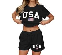 Genérico Conjunto Mujer Vestir Dos Piezas Casual, Conjunto Deportivo Mujer Ancho, Chándal Completo Pantalones Cortos Casuales Corte Holgado Estampado Top Manga Corta Y Chándal Completo Chandal Verano