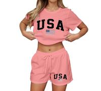 Genérico Conjunto Mujer Vestir Dos Piezas Casual, Conjunto Deportivo Mujer Ancho, Chándal Completo Pantalones Cortos Casuales Corte Holgado Estampado Top Manga Corta Y Chándal Completo Chandal Verano