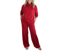 Genérico Conjunto Mujer Vestir Dos Piezas Color Liso - Moda Mujer Deportiva Casual, Chándales Entallado Chic, Top Cuello Alto Y Pantalón - Adecuados Para Primavera Y Otoño rojo L