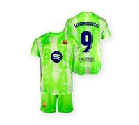 Genérico Conjunto pantalón y camiseta-Tercera Equipación Barca Lewandowski- Réplica Oficial con licencia-Verde - Niño y Niña 14 años