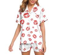 Genérico Conjunto Pijama Mujer satén Seda Manga Corta, Verano Dos Piezas diseño corazón Suave cómodo Holgado Transpirable Ropa hogar San Valentín Fiesta Noche Viajes Vacaciones