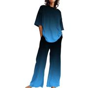 Genérico Conjunto Pijama Mujer Verano Pijama Lactancia Camiseta Holgada De Manga Corta con Cuello Y Estampado para Mujer Conjunto De 2 Tallas Grandes con Personalizado Pijamas Sky Blue S
