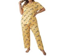 Genérico Conjunto Pijama Mujer Verano Pijamas Mujer Verano Women S Plus Size 2 Piece Pajama Set Printed Short Sleeve T Shirt and Pants PJ Set Sets Pijama Invierno Negro Women Yellow XXXXXL