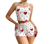 Genérico Conjunto Pijama para Mujer Estampado - Ropa Dormir para Mujer Chic, Pijamas Sexy Moda Conjunto De 2 Piezas Casual, Top Tirantes Y Pantalones Cortos Rojo S
